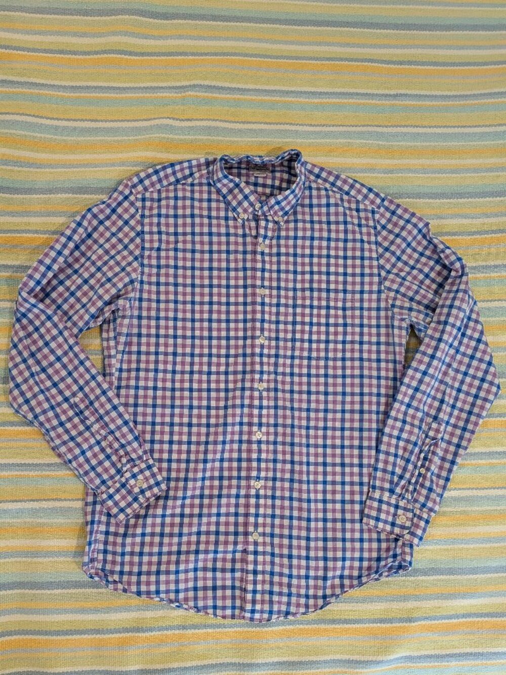 Men's J. Crew purple / blue / white plaid gingham button down Large Tall
